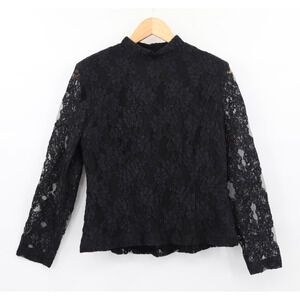 Vintage Ursula Of Switzerland Lace Victorian Blouse 10P Black Floral Whimsigoth